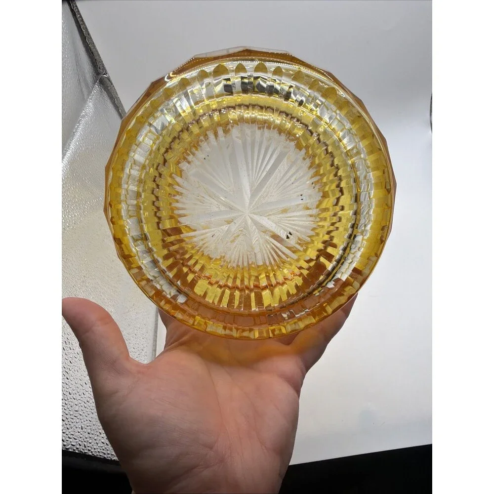 Vintage Bohemian Crystal Cut To Clear Vase Amber Circa 1900s Gorgeous Heavy Rare - Picture 6 of 6